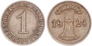 1 Рейхспфеніг / 1 Пфеніг Веймарська республіка (1918-1933) Бронза 