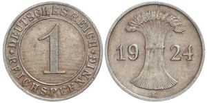 1 Рейхспфеніг / 1 Пфеніг Веймарська республіка (1918-1933) Бронза 