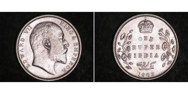 1 Рупия Британская Индия (1858-1947) Серебро Эдуард VII (1841-1910)