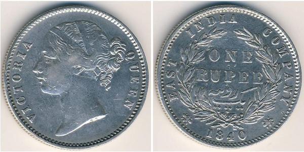 1 Рупия Британская Ост-Индская компания (1757-1858) Серебро Виктория (1819 - 1901)