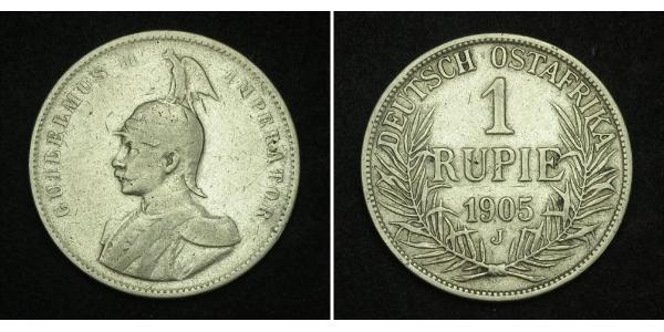 1 Рупия Германская Восточная Африка (1885-1919) Серебро Wilhelm II, German Emperor (1859-1941)