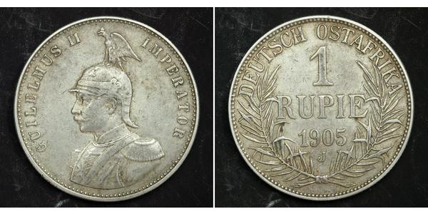 1 Рупия Германская Восточная Африка (1885-1919) Серебро Wilhelm II, German Emperor (1859-1941)