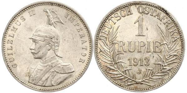 1 Рупия Германская Восточная Африка (1885-1919) Серебро Wilhelm II, German Emperor (1859-1941)