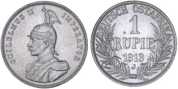 1 Рупия Германская Восточная Африка (1885-1919) Серебро Wilhelm II, German Emperor (1859-1941)