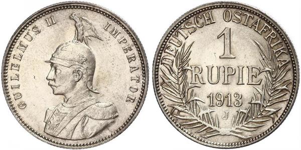 1 Рупия Германская Восточная Африка (1885-1919) Серебро Wilhelm II, German Emperor (1859-1941)