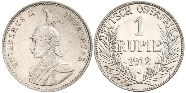 1 Рупия Германская Восточная Африка (1885-1919) Серебро Wilhelm II, German Emperor (1859-1941)