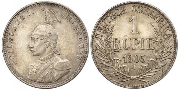1 Рупия Германская Восточная Африка (1885-1919) Серебро Wilhelm II, German Emperor (1859-1941)