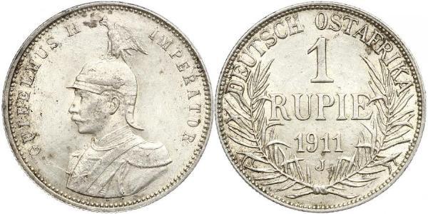 1 Рупия Германская Восточная Африка (1885-1919) Серебро Wilhelm II, German Emperor (1859-1941)