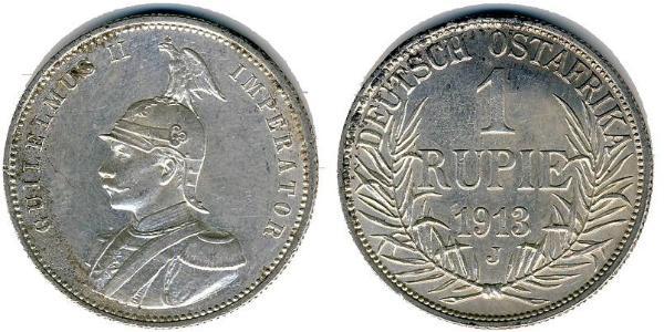 1 Рупия Германская Восточная Африка (1885-1919) Серебро Wilhelm II, German Emperor (1859-1941)