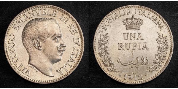 1 Рупія Kingdom of Italy (1861-1946) Срібло Віктор Емануїл III (1869 - 1947)