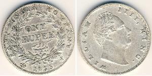 1 Рупія Британська Індія (1858-1947) Срібло Вільгельм IV (1765-1837)