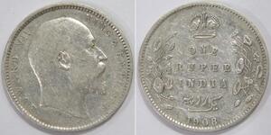 1 Рупія Британська Індія (1858-1947) Срібло Едвард VII (1841-1910)