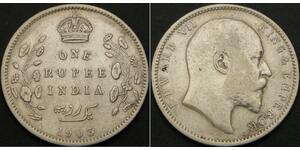 1 Рупія Британська Індія (1858-1947) Срібло Едвард VII (1841-1910)