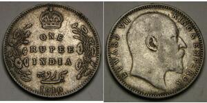1 Рупія Британська Індія (1858-1947) Срібло Едвард VII (1841-1910)