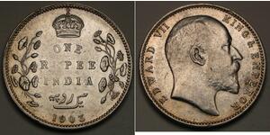 1 Рупія Британська Індія (1858-1947) Срібло Едвард VII (1841-1910)