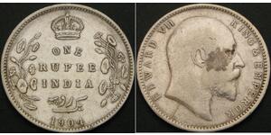 1 Рупія Британська Індія (1858-1947) Срібло Едвард VII (1841-1910)