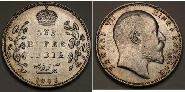 1 Рупія Британська Індія (1858-1947) Срібло Едвард VII (1841-1910)