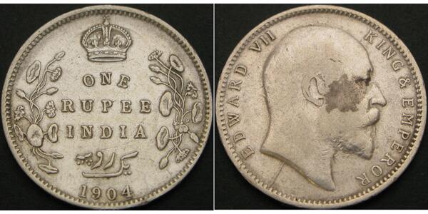 1 Рупія Британська Індія (1858-1947) Срібло Едвард VII (1841-1910)