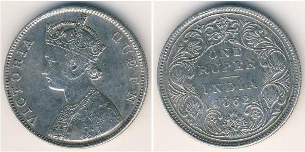1 Рупія Британська Індія (1858-1947) Срібло Вікторія (1819 - 1901)
