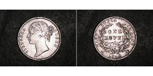1 Рупія Британська Ост-Індська компанія (1757-1858) Срібло Вікторія (1819 - 1901)