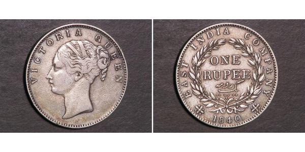 1 Рупія Британська Ост-Індська компанія (1757-1858) Срібло Вікторія (1819 - 1901)