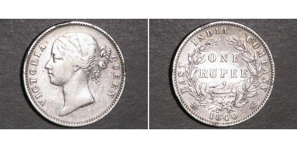 1 Рупія Британська Ост-Індська компанія (1757-1858) Срібло Вікторія (1819 - 1901)
