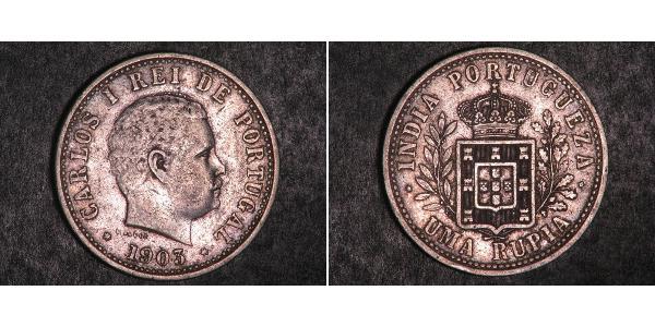 1 Рупія Индия португальская (1510-1961) Срібло Карлуш I король Португалії (1863-1908)