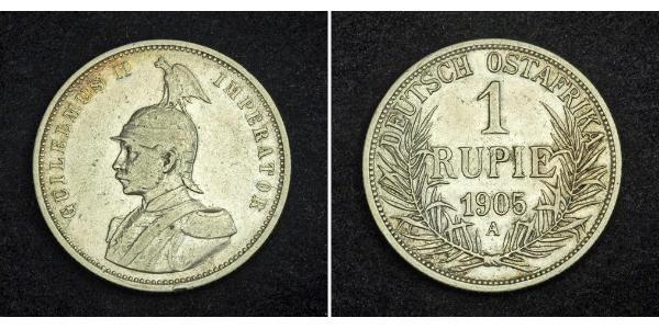 1 Рупія Німецька Східна Африка (1885-1919) Срібло Wilhelm II, German Emperor (1859-1941)
