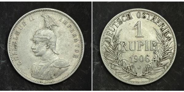 1 Рупія Німецька Східна Африка (1885-1919) Срібло Wilhelm II, German Emperor (1859-1941)