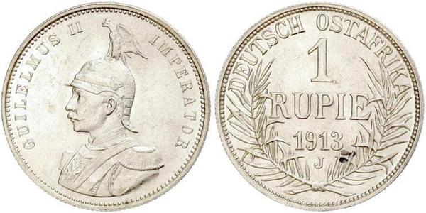 1 Рупія Німецька Східна Африка (1885-1919) Срібло Wilhelm II, German Emperor (1859-1941)