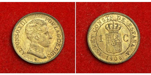 1 Сентимо Королевство Испания (1874 - 1931) Бронза Alfonso XIII of Spain (1886 - 1941)