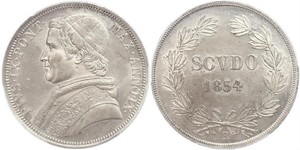 1 Скудо Папская область (752-1870)  Пий IX (1792- 1878)