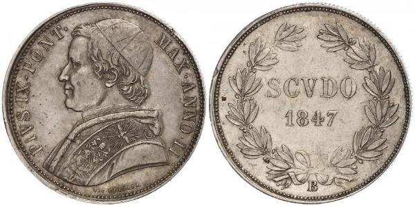 1 Скудо Папская область (752-1870)  Пий IX (1792- 1878)