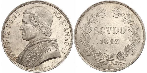 1 Скудо Папская область (752-1870)  Пий IX (1792- 1878)