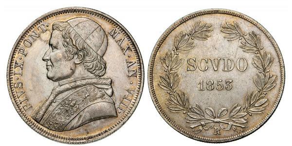 1 Скудо Папская область (752-1870)  Пий IX (1792- 1878)