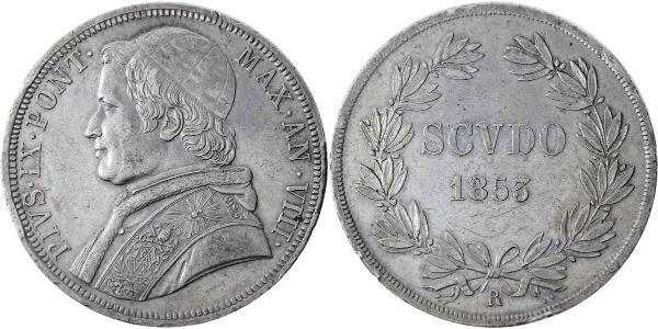 1 Скудо Папская область (752-1870)  Пий IX (1792- 1878)
