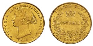 1 Соверен Австралия (1788 - 1939) Золото Виктория (1819 - 1901)