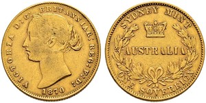 1 Соверен Австралия (1788 - 1939) Золото Виктория (1819 - 1901)