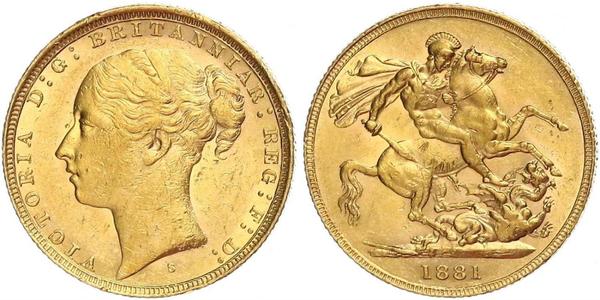 1 Соверен Австралия (1788 - 1939) Золото Виктория (1819 - 1901)