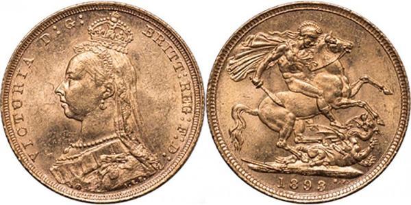 1 Соверен Австралия (1788 - 1939) Золото Виктория (1819 - 1901)