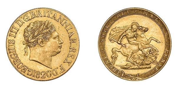 1 Соверен Великобритания  / Соединённое королевство Великобритании и Ирландии (1801-1922) Золото Георг III (1738-1820)