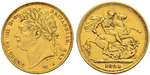 1 Соверен Соединённое королевство Великобритании и Ирландии (1801-1922) Золото Георг IV (1762-1830)
