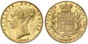 1 Соверен Соединённое королевство Великобритании и Ирландии (1801-1922) Золото Виктория (1819 - 1901)