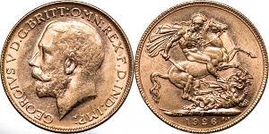 1 Соверен Соединённое королевство Великобритании и Ирландии (1801-1922) Золото Георг V (1865-1936)