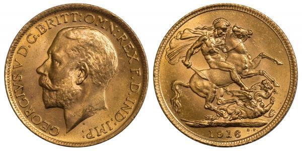1 Соверен Соединённое королевство Великобритании и Ирландии (1801-1922) Золото Георг V (1865-1936)