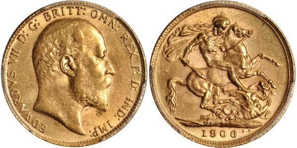 1 Соверен Соединённое королевство Великобритании и Ирландии (1801-1922) Золото Эдуард VII (1841-1910)