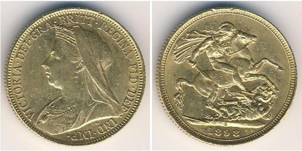 1 Соверен Соединённое королевство Великобритании и Ирландии (1801-1922) Золото Виктория (1819 - 1901)
