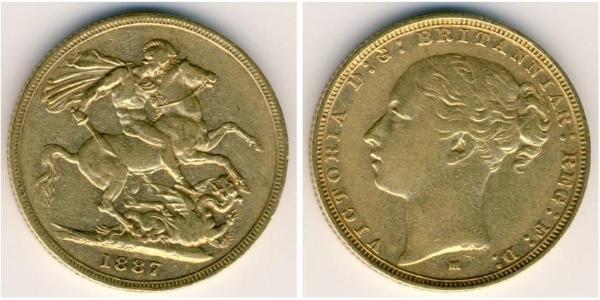 1 Соверен Соединённое королевство Великобритании и Ирландии (1801-1922) Золото Виктория (1819 - 1901)