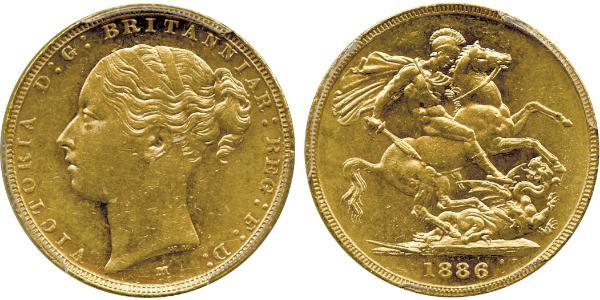 1 Соверен Соединённое королевство Великобритании и Ирландии (1801-1922) Золото Виктория (1819 - 1901)