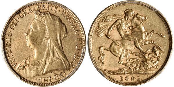1 Соверен Соединённое королевство Великобритании и Ирландии (1801-1922) Золото Виктория (1819 - 1901)